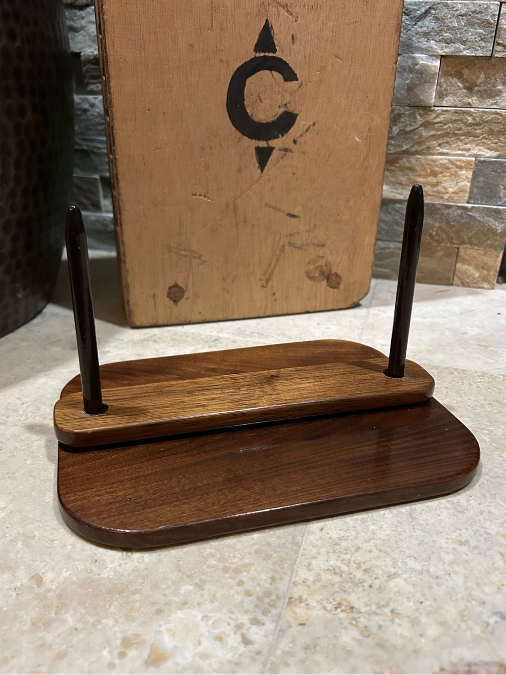 vintage wood flat napkin holder (or letter/mail holder) w/ Weight Bar